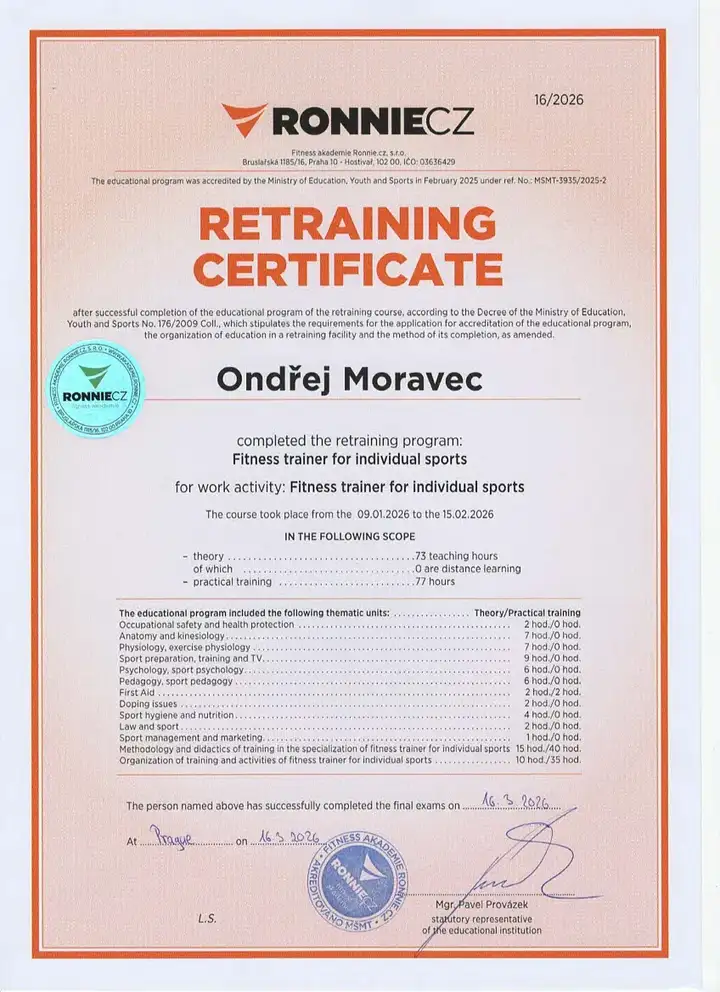 Retraining Certificate Fitness Trainer - Ondřej Moravec