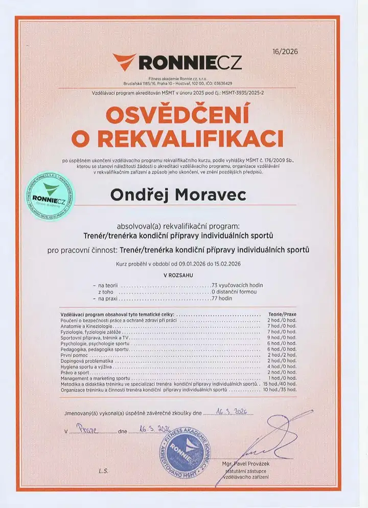 Certifikát Kondiční trenér - Ondřej Moravec